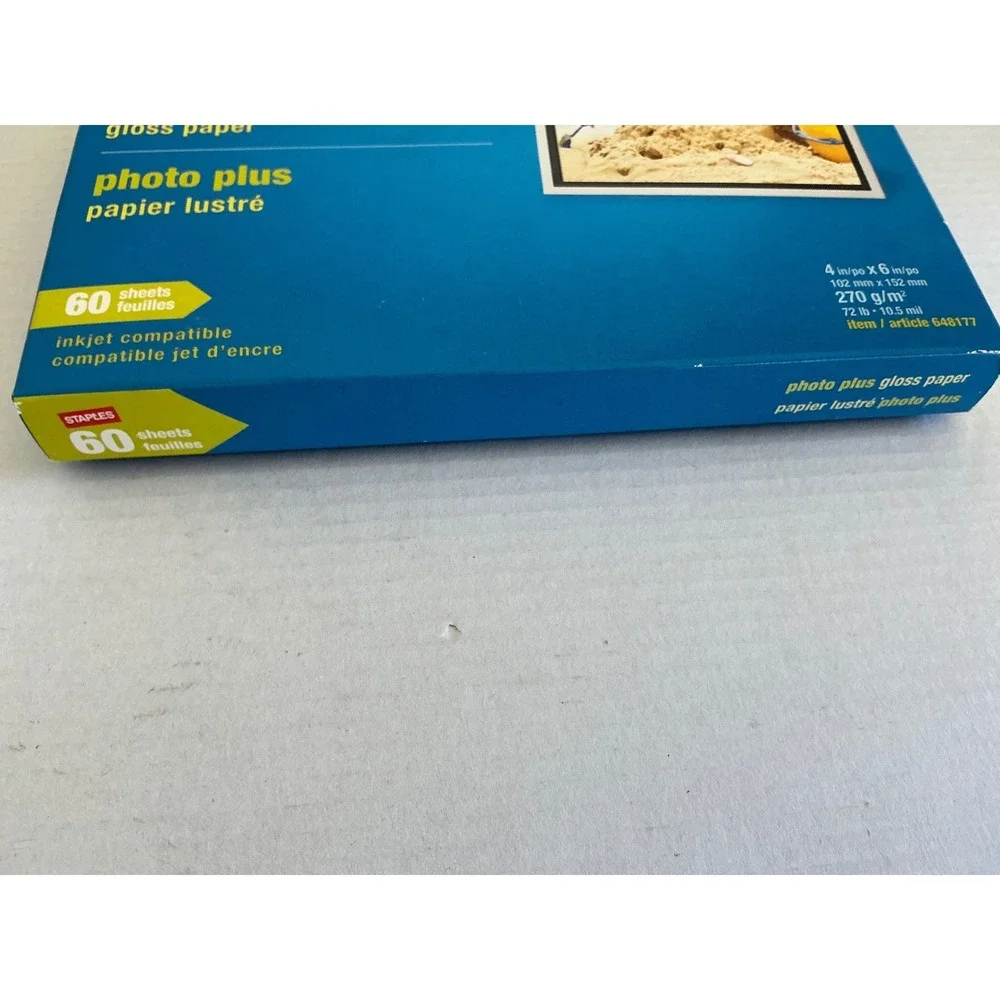 Staples Photo‎ Plus Gloss Paper 4x6 Inkjet 60 Sheets 270gsm 648177 Blue Box